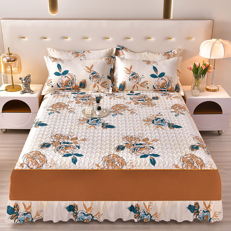 Lyocell Cotton Reactive Printed Quilted Bed Skirt - Calm Cloud Bedding